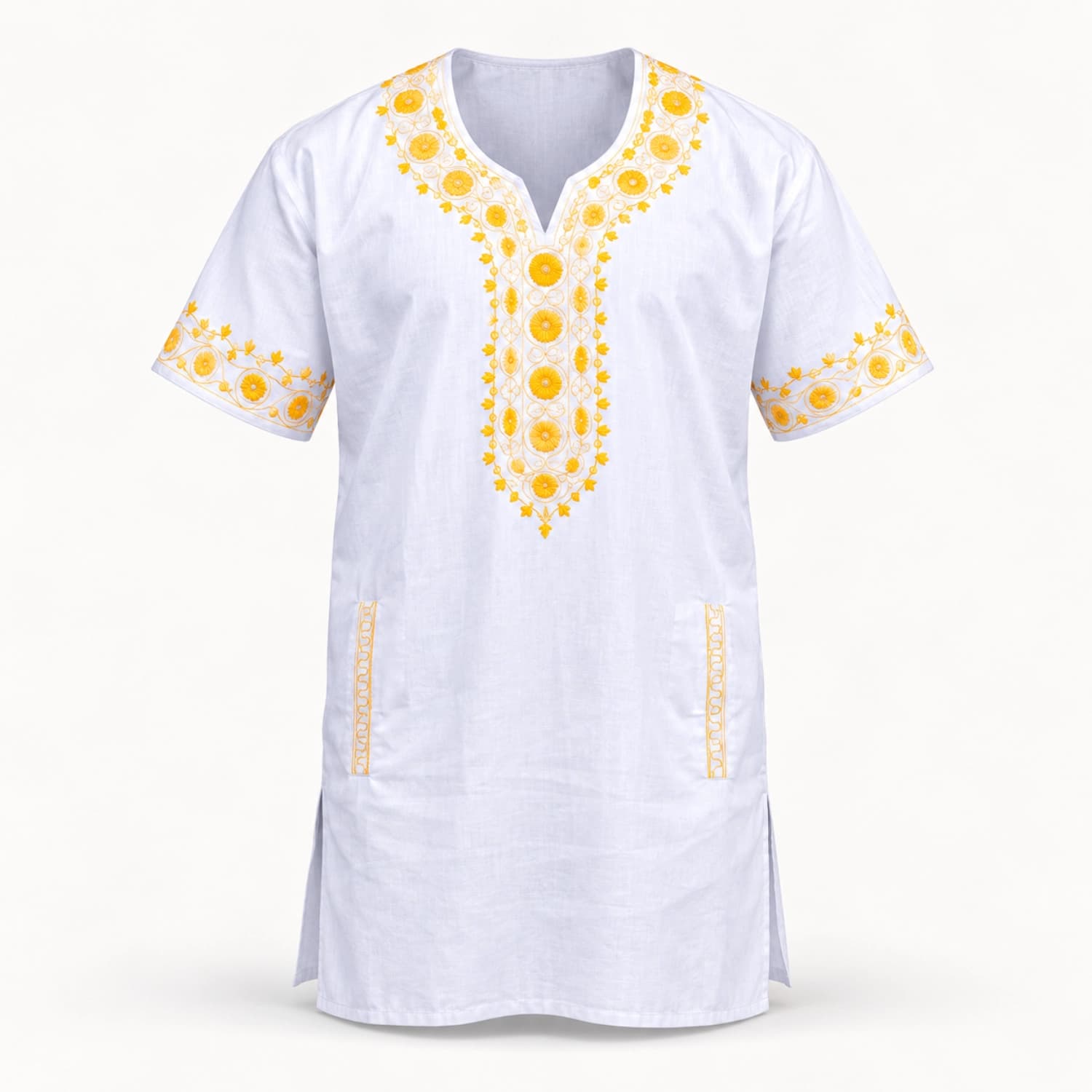 White and Yellow Embroidered Tunic