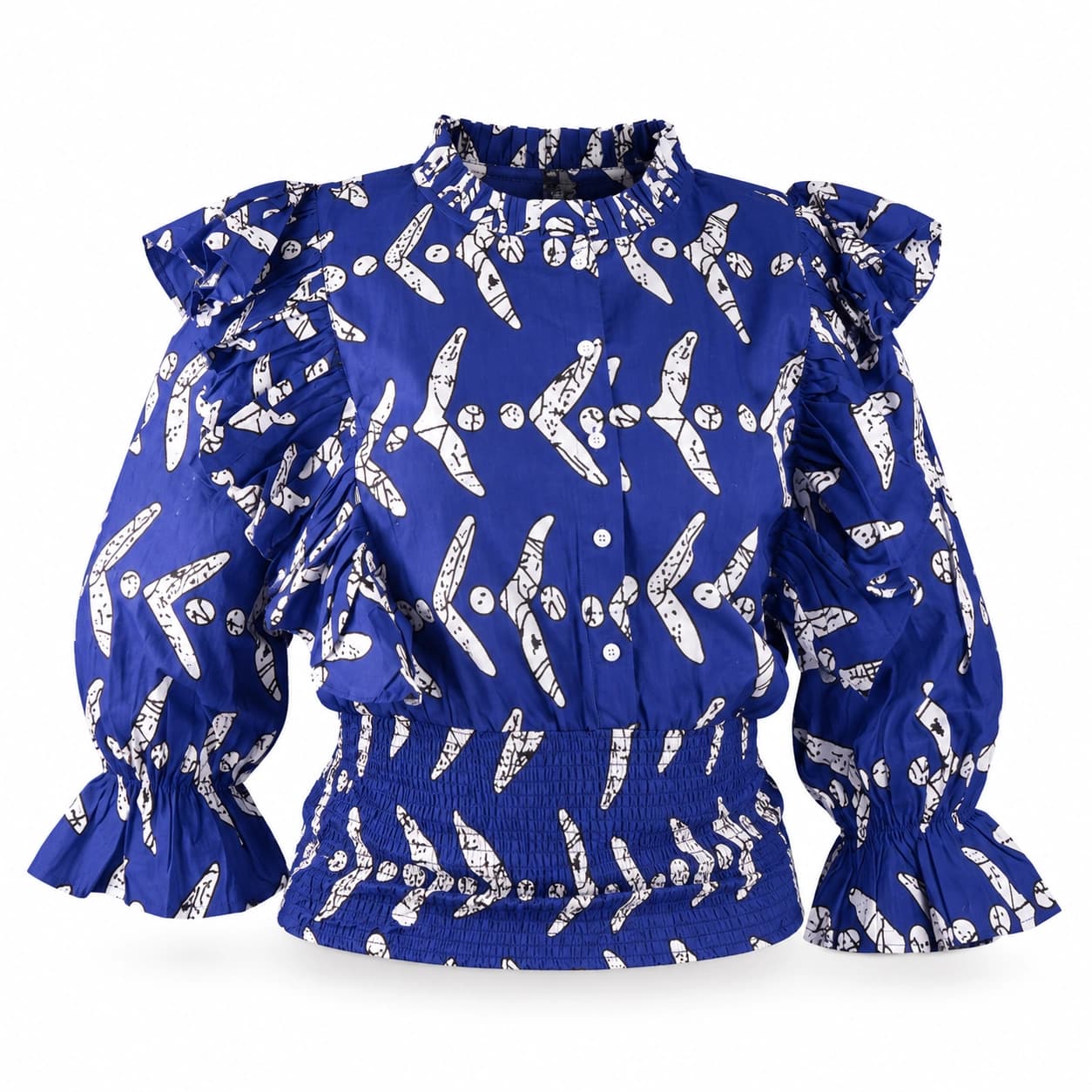 Ankara Puff Sleeve Shoulder Top Free Size Color Blue White